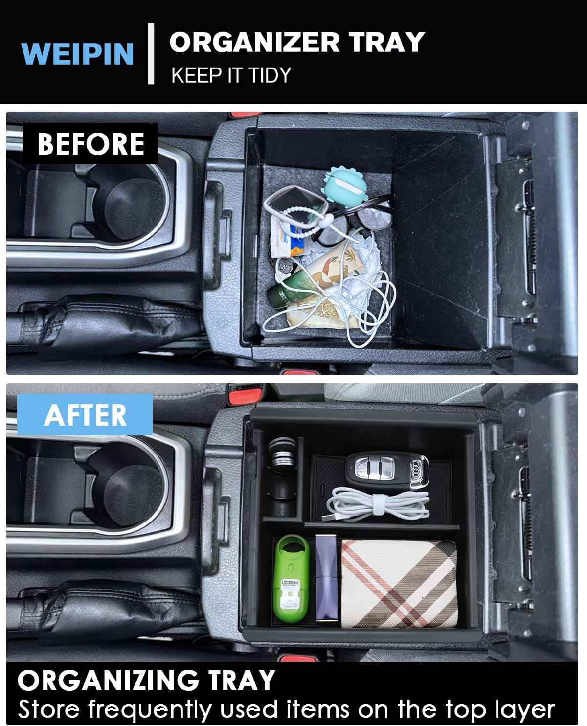 for 2PCS Center Console Coin Box Organizer&Water Cup Holder Insert ABS Materials Compatible with 2016-2023 Toyota Tacoma