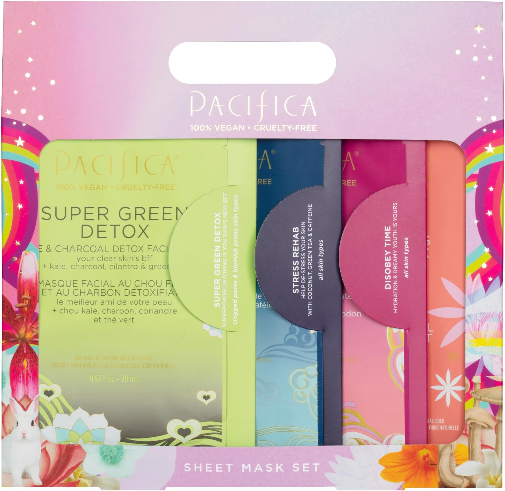 Beauty, Facial Sheet Mask Set, Hydrating, Brightening, Soothing, Detoxifying, Stocking Stuffer, Holiday Skincare Kit, Gift Set, Vegan
