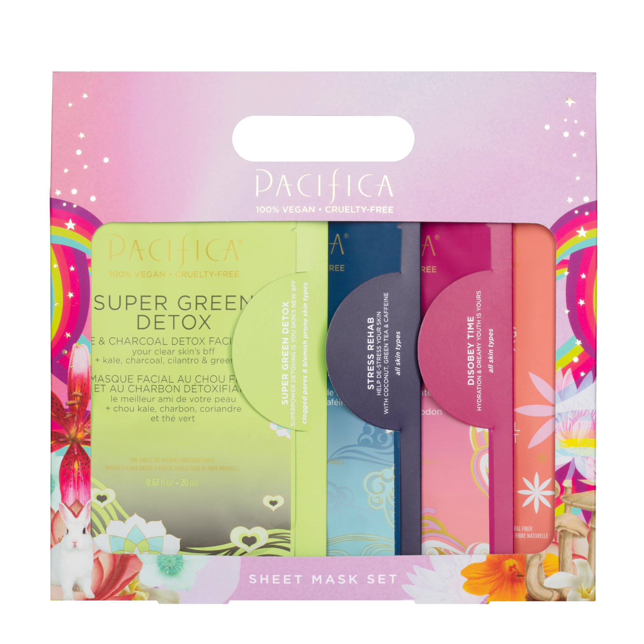 PacificaBeauty, Facial Sheet Mask Set, Hydrating, Brightening, Soothing, Detoxifying, Stocking Stuffer, Holiday Skincare Kit, Gift Set, Vegan