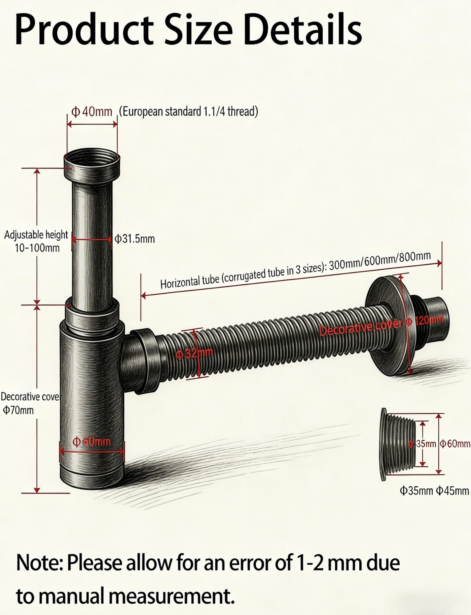 Kit de desagüe de fregadero de baño de acero inoxidable, tubo flexible de altura ajustable para lavabo