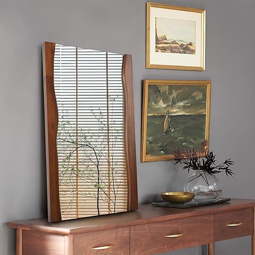 Miniatura 3 de Espejo rectangular de madera para baño con marco de madera de borde vivo, espejo asimétrico de 20 x 28 pulgadas, espejos de tocador para entrada,