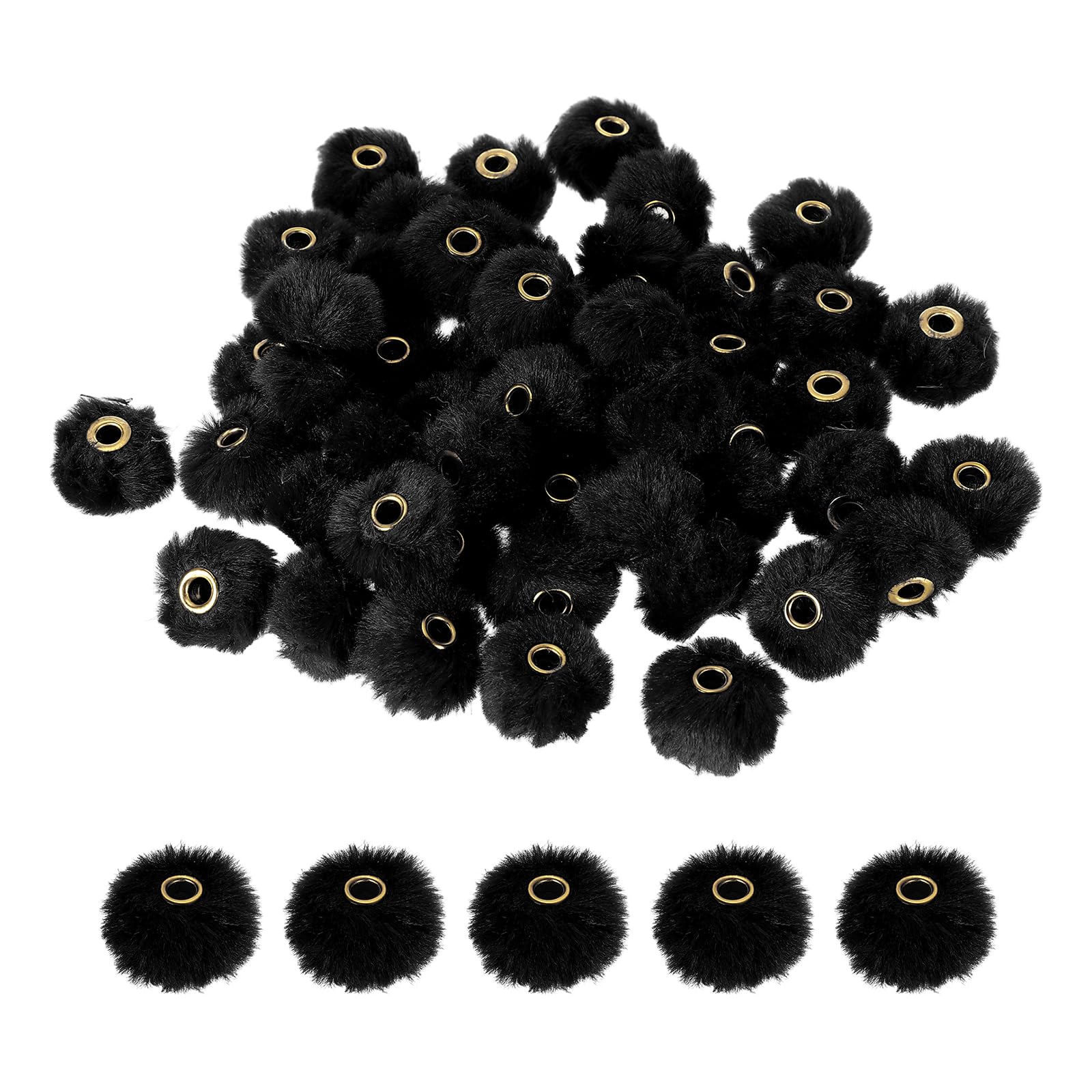 sourcing map 50Pcs Pom Pom Beads, 22 x 12.5mm Faux Fur Fluffy Fuzzy Spacers Bead with 4mm Hole, Soft Pompoms Ball for Pens Keychains Hair Accessories DIY Bracelet Jewelry Making, Black