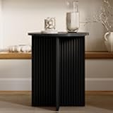 Fluted Round Side Table - Stable Fluted Pedestal Base - Solid Wood End Table with X-Base - Versatile Nightstand Option for Bedroom - 15.8 x 15.8 x 19.2 in, Blackened Oak