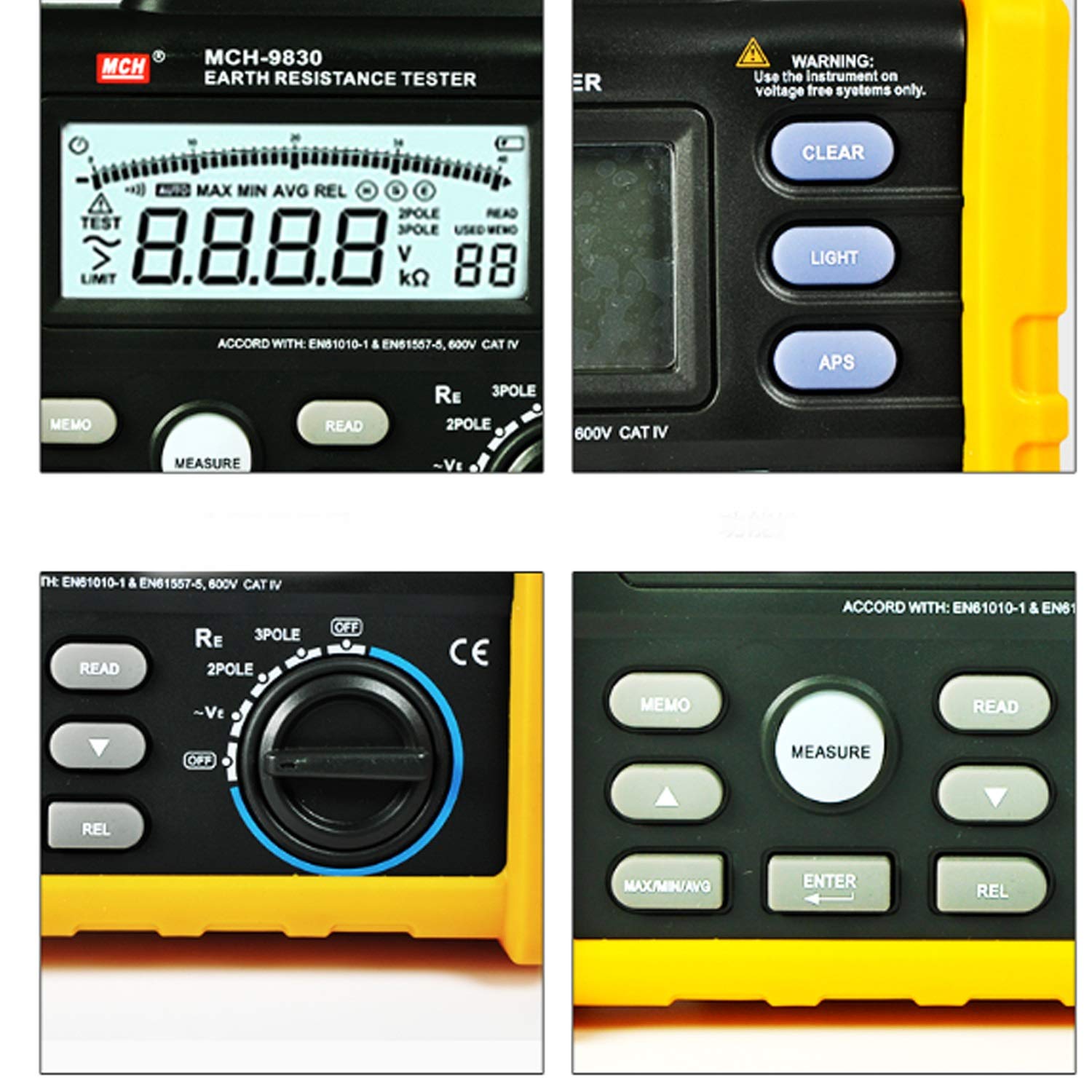 Tester digitale di resistenza messa a terra Megaohm tester multifunzione a doppio display MCH-9830 Misurazione accurata
