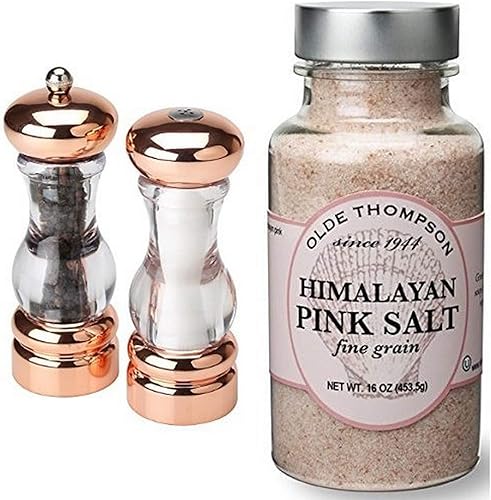Olde Thompson - Juego de molinillo de pimienta y salero (7 pulgadas, cobre con sal rosa del Himalaya)