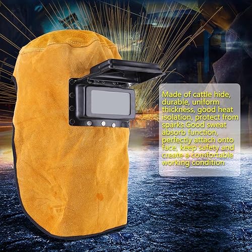 Miniatura 5 de Máscara de soldadura de cuero, casco transpirable de calor de soldadura de visión grande con lente, para soldadura por arco soldador máscara de
