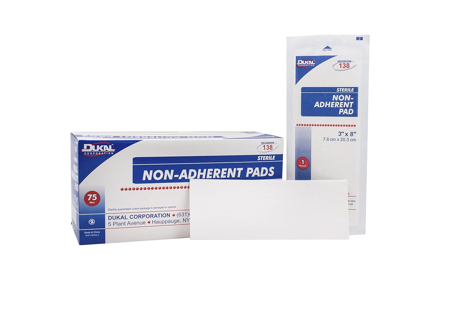 Dukal-138 Non Adherent Pad, Sterile, 3" x 8", White (Pack of 600)