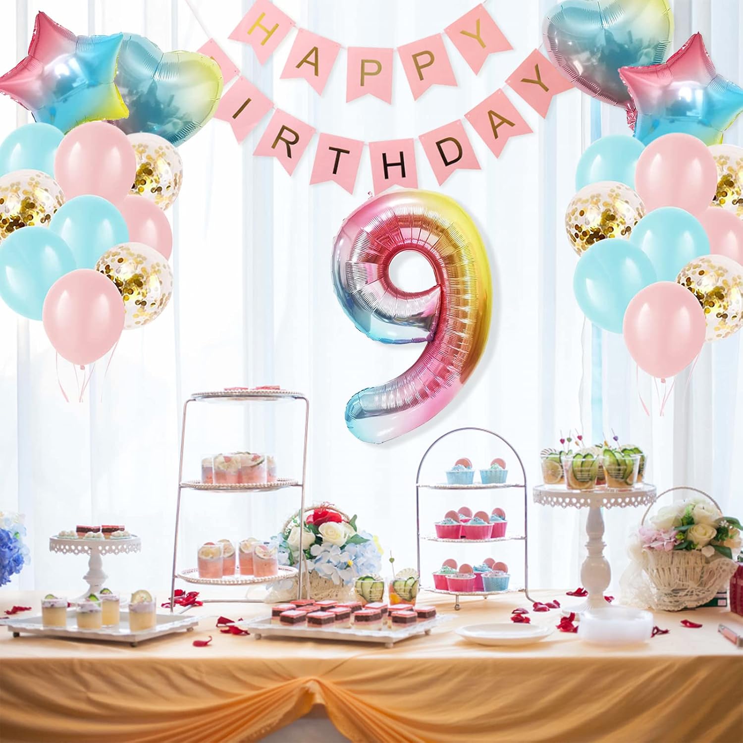 9th Birthday Decorations for Girls - Gradient Color Age 9 Balloons With Happy Birthday Banner for Baby Showers, Ninth Party Supplies for Girls Boys - Image 6