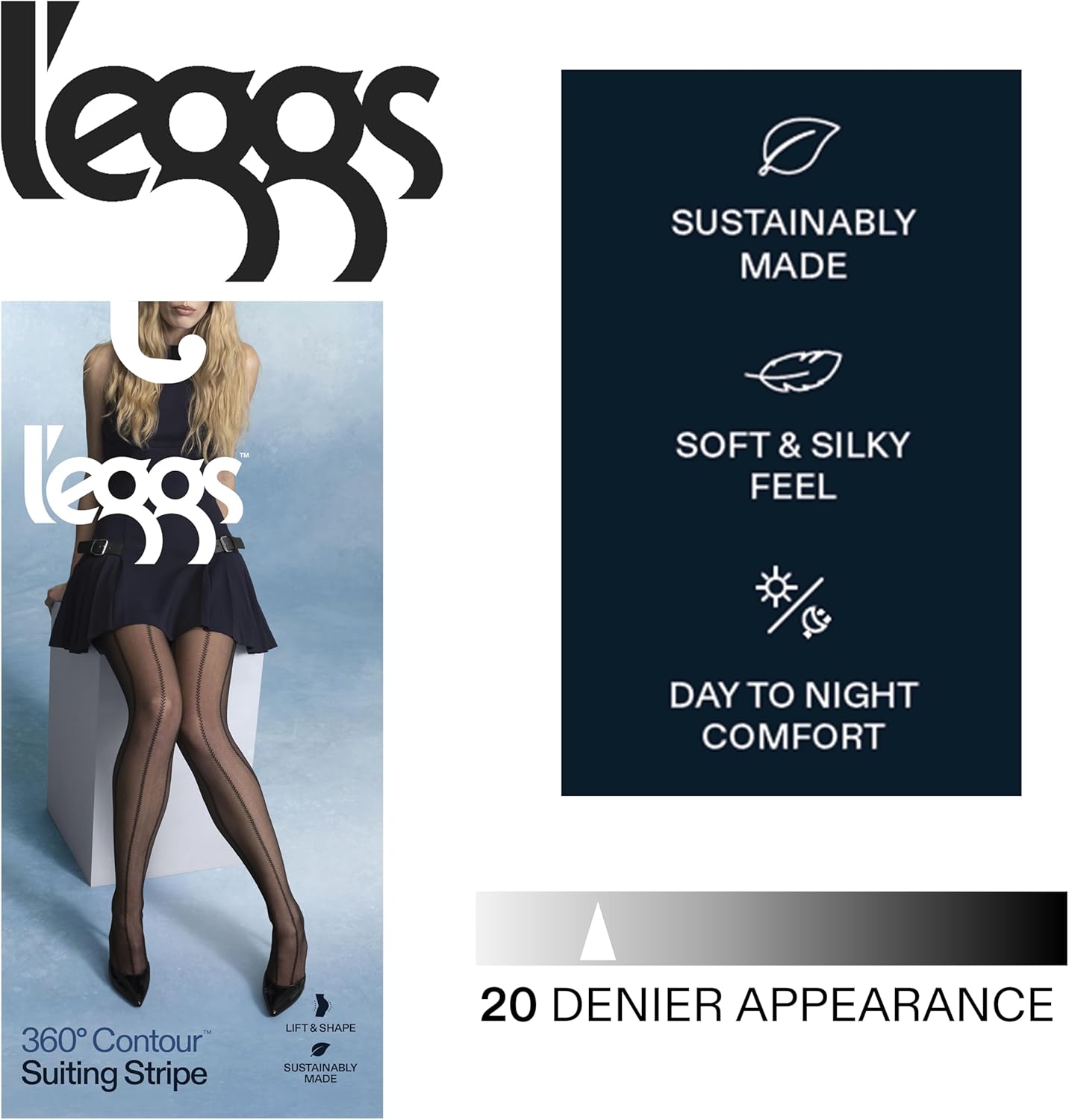 L'eggs Women's 360 Degree Contour Shaping Suiting Stripe Tights | Sheer Toe Pantyhose, Shaper Panty, Compression - Image 2