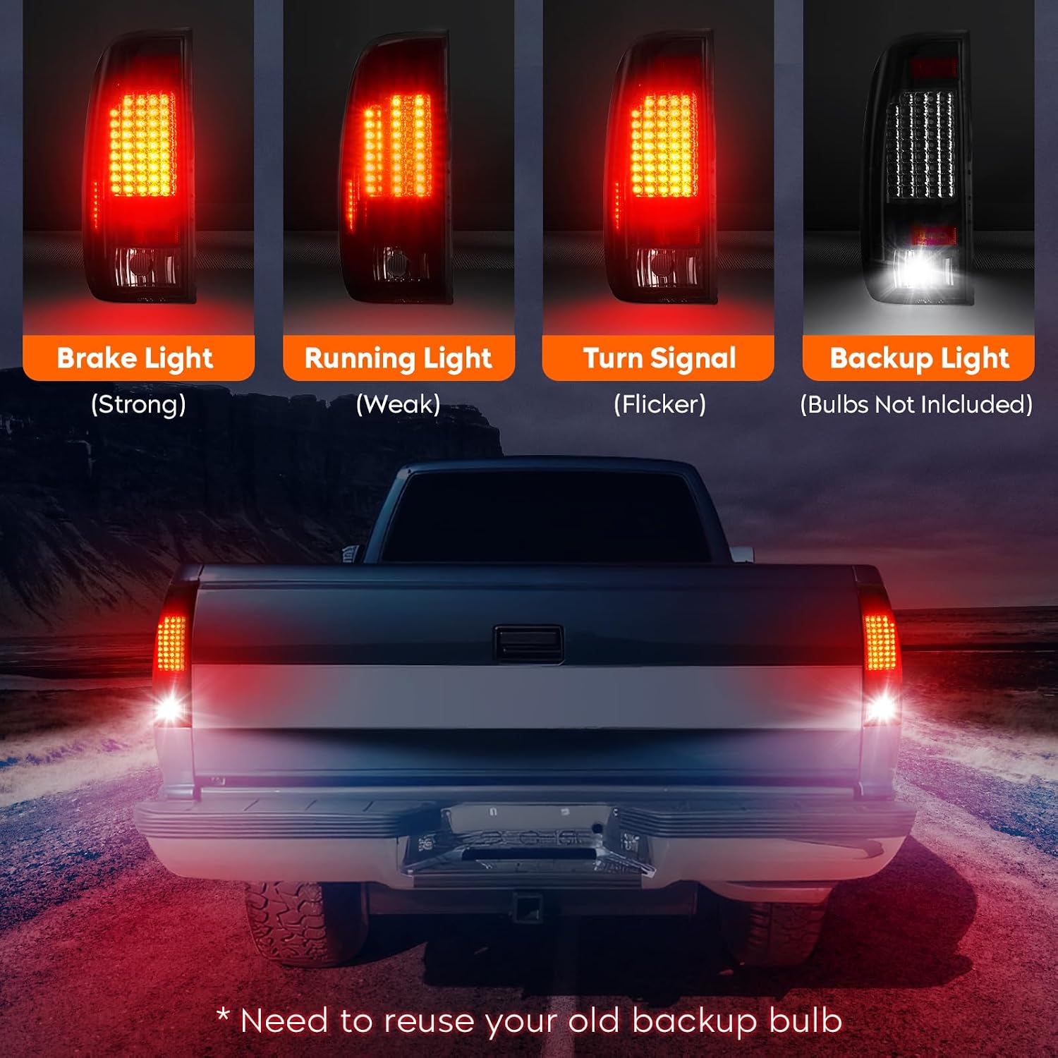 LED Tail Light for Ford F-150 1997-2003, F-150 Heritage 2004, F-250 F-350 F-450 F-550 Super Duty 1999-2007, F-250 Light Duty 1997-1999, Styleside Fleetside, Rear Taillight Assembly