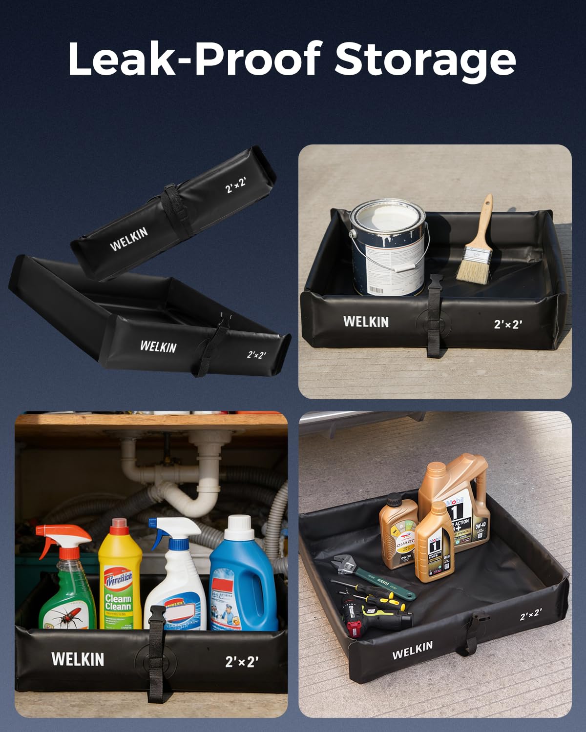 WELKIN Berma de contención de derrames, perfecto para pequeñas transferencias de líquidos, almacenamiento de latas de pintura, áreas de cambio de aceite, piezas de motor,