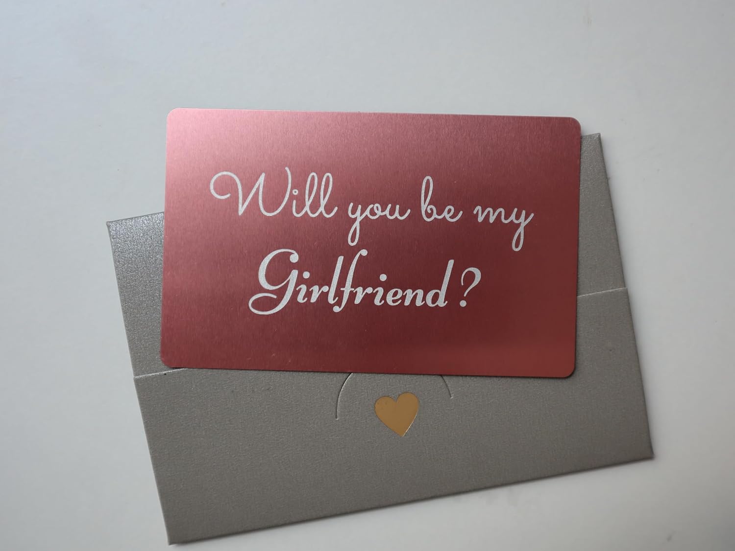 Will you be my Girlfriend? A Heartfelt Proposal for the one you love | love message Aluminum Pink card with elegant envelope (Pink with Gray Envelope)