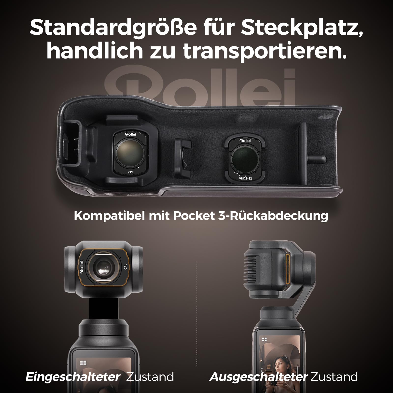 Rollei Magnetisches Filter Set Kompatibel mit DJI Osmo Pocket 3, Osmo Pocket 4, 3 in 1 Filters ND 2-32 + CPL + Black Mist 1/4 mit Optisches Glas Nano Beschichtungen, DJI-Pocket-3-4-Zubehör