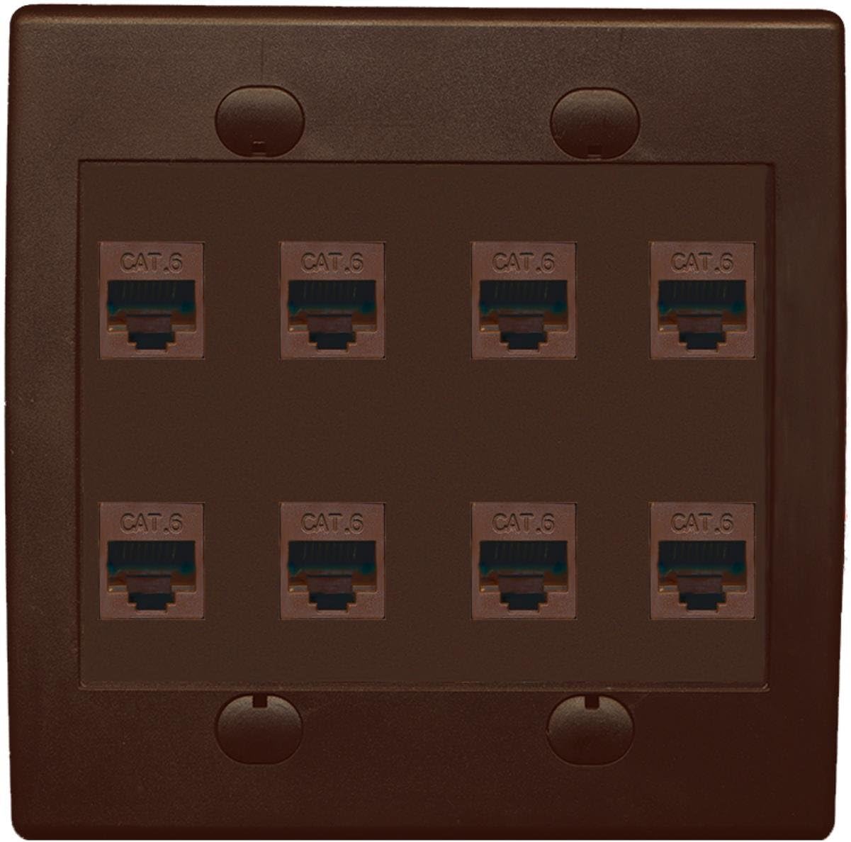 RiteAV 8 Port Flat Dual 2 Gang Ethernet Cat6 RJ45 Network Wall Plate - Ivory (10 Pack)