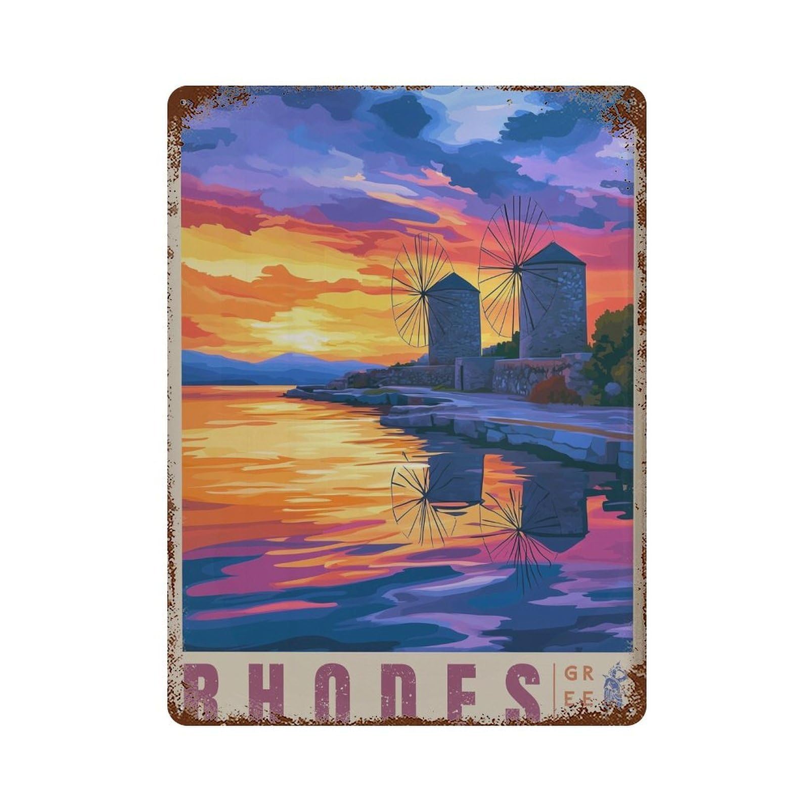 xiaoxiaoshen Rhodes Greece Travel Dodecanese Islands Wall Decor Art Metal Tin Poster Modern Home Decor Art Home Bar Shop Decorations Vintage Sign 40x30cm