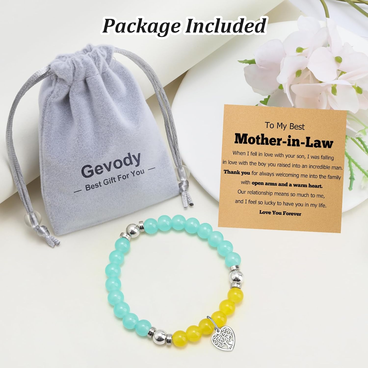 Mom in Law Beads Bracelet from Daughters Mother of the Groom Gifts from Daughters Beaded Bracelets for Women Thank You Gifts for Mother in Law Christmas Birthday Present for Bonus Mom Stretch Jewelry - Image 6