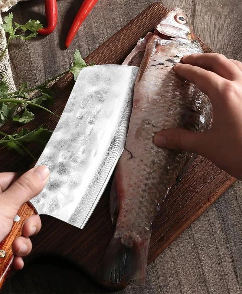 Meat Cleaver Knife, Forged Kitchen Chef Knife 9Cr18Mov Stainless Steel Meat Vegetables Slicing Knife Wide Blade Professional Butcher Cleaver Knife(2PCS)