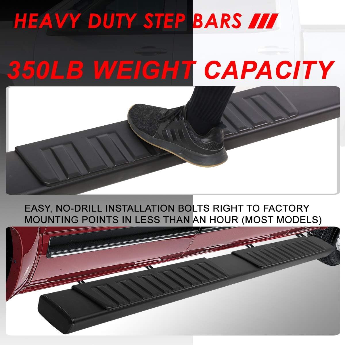 Auto Dynasty 6 Inches Side Step Nerf Bar Running Boards Compatible with Silverado Sierra 1500 2500HD 3500HD Crew Cab 07-19, Stainless Steel, Black Powdercoated