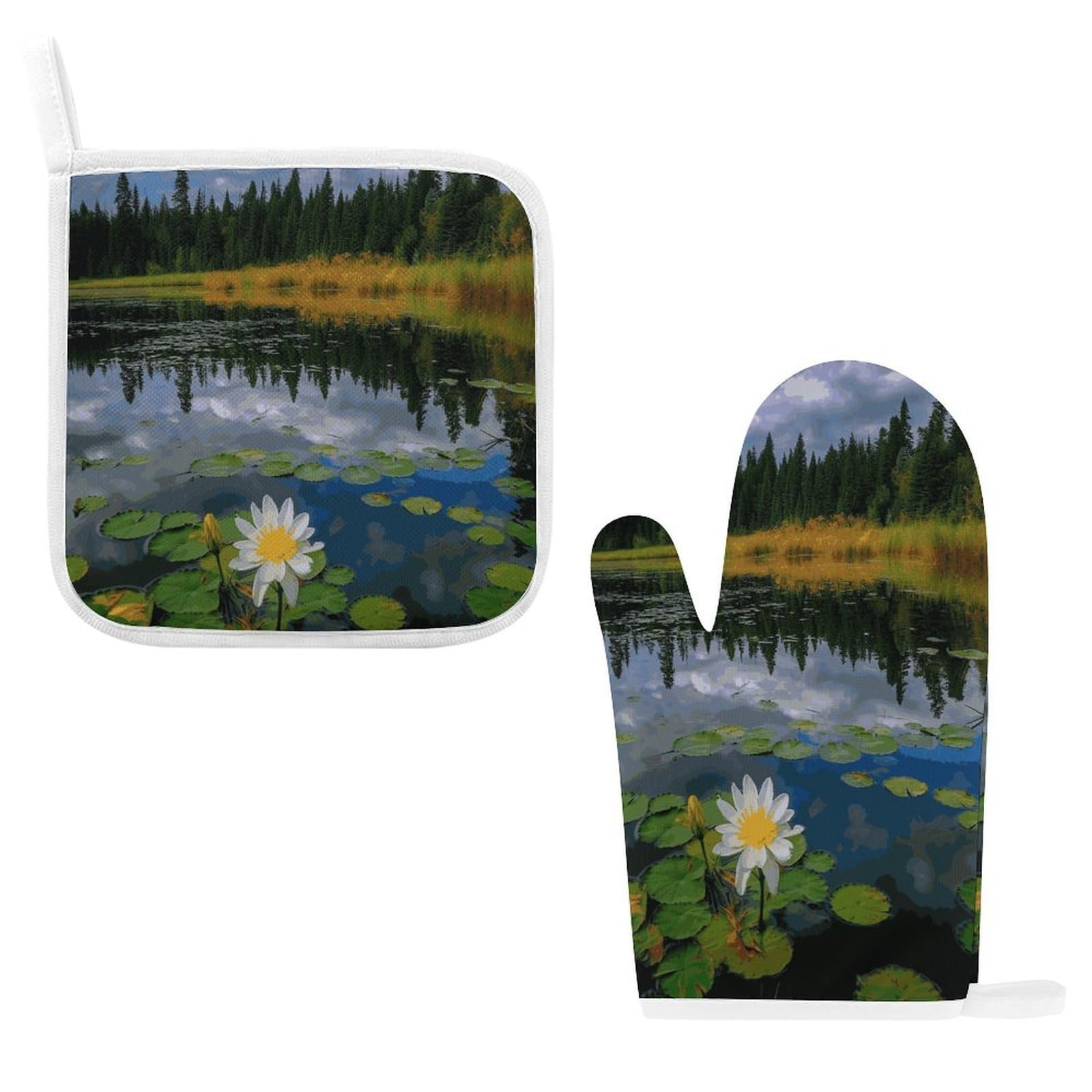 Fodpand Style Flower Lake Pond Reflection Oven Mitts And Pot Holders Sets