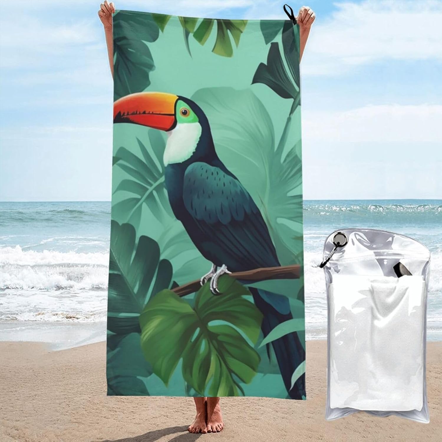 KHiry Microfiber Towel Beach Towels Tropical Leaves Bird Quick Dry Towel Soft Lightweight Travel Towels Absorbent Large Easy Pack Travel Things Beach Blanket for Gym Sports Swimming