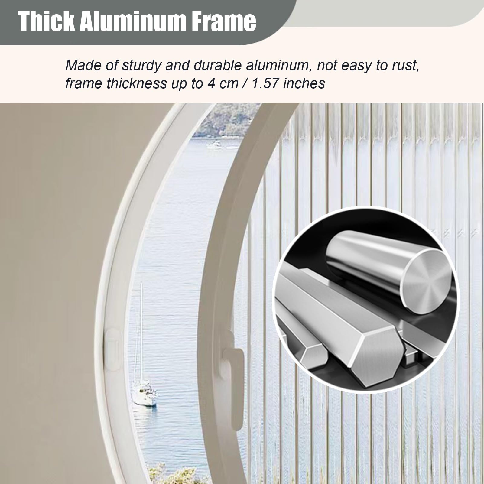 Finestre Finestra Rotonda, Finestra di Ventilazione Girevole a 360° con Maniglie, Finestra per Studio Cucina Soffitta con Telaio in Lega di Alluminio con Vetro Temperato Ondulato(White,60 cm (23 5/8")