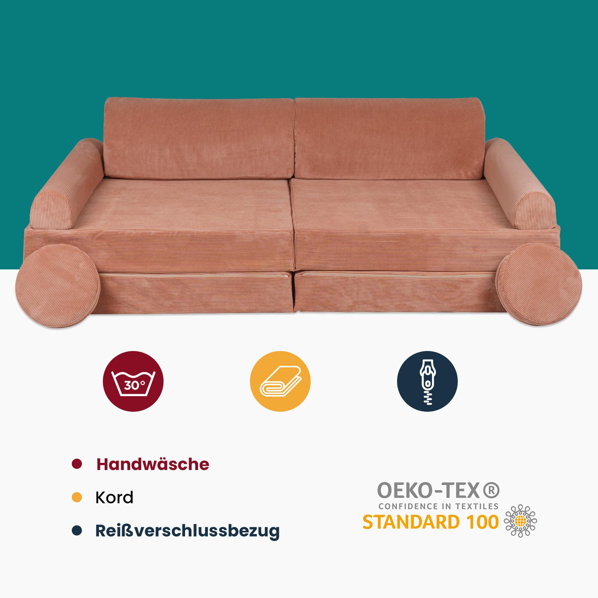 MEOWBABY Kindersofa – Spielsofa für Kinder – Weiche Klappsofa mit Schlaffunktion – Kuschelecke für Kinderzimmer, Slimcord, Rosa