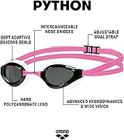 Vista 2 de ARENA Gafas de natación unisex Python Racing para hombres y mujeres, antivaho, sin fugas, máxima comodidad, doble correa, lente con espejo/sin espejo