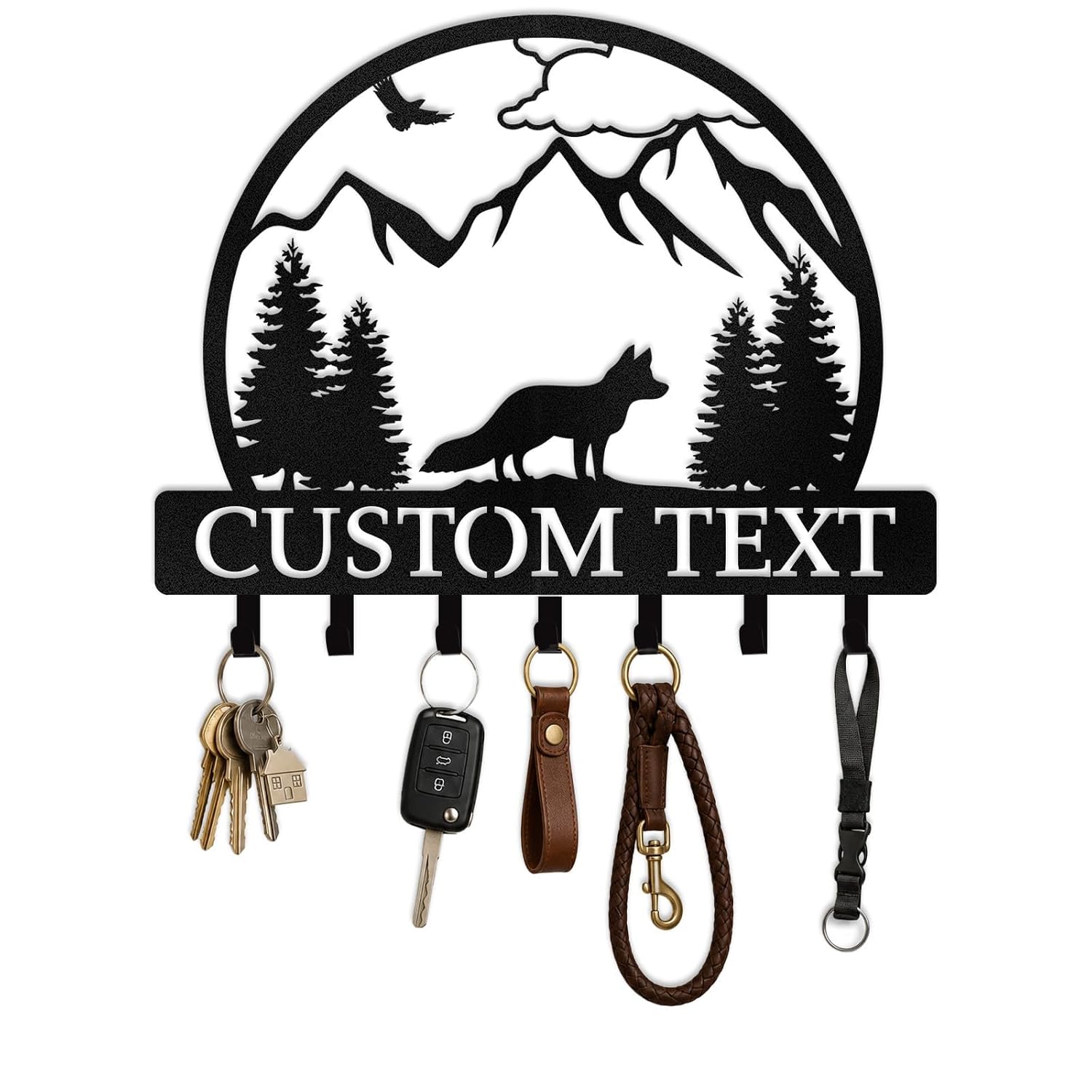 Custom Family Name Key Holder – Personalized Wall Mount Hanger with Panda Pattern, Mudroom Organizer, Christmas & Housewarming Gift (F)