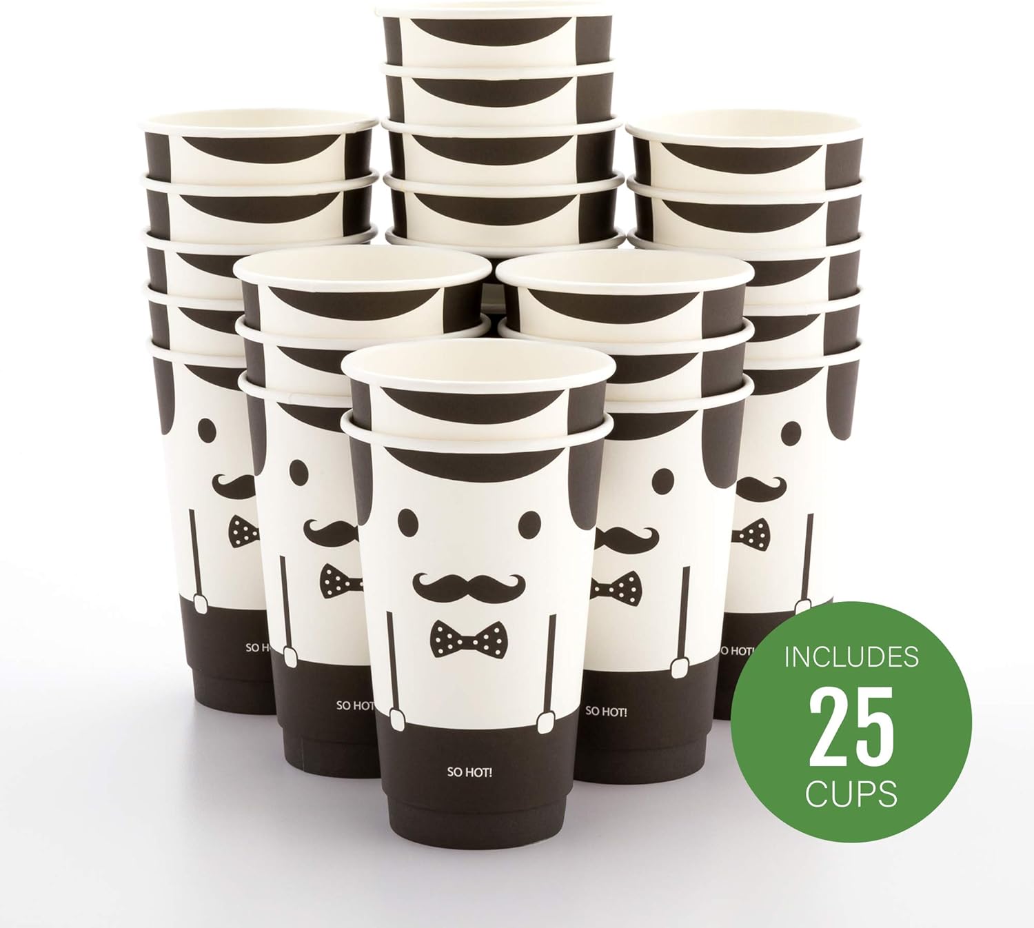 Restaurantware 16 Ounce Paper Coffee Cups 25 Monsieur Design Disposable Paper Cups - Leakproof Recyclable Black and White Paper Hot Cups Insulated Matching Lids Sold Separately