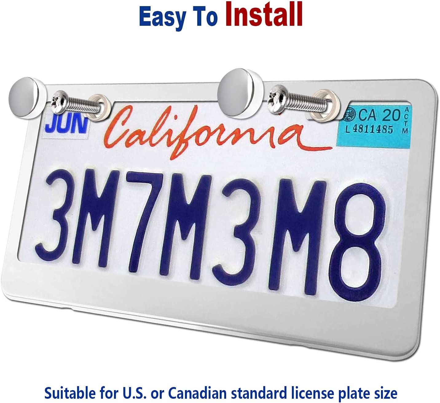 BGMVFK Stainless Steel License Plate Frames- Rustproof Mirror Polish Heavy Duty Metal Car Tag Cover, 2 Pack Chrome Holders with Front & Rear Mount Hardware Kit- Screws Caps, Rattle Proof Pads