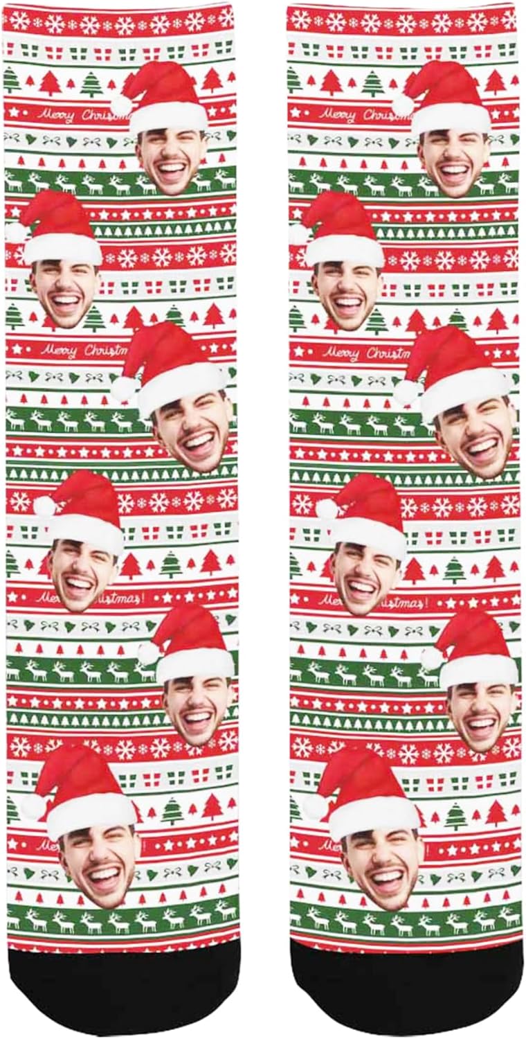 Custom Christmas Socks with Photos Text,Personalized Face Socks Fun for Men Women Kids Pets - Image 4