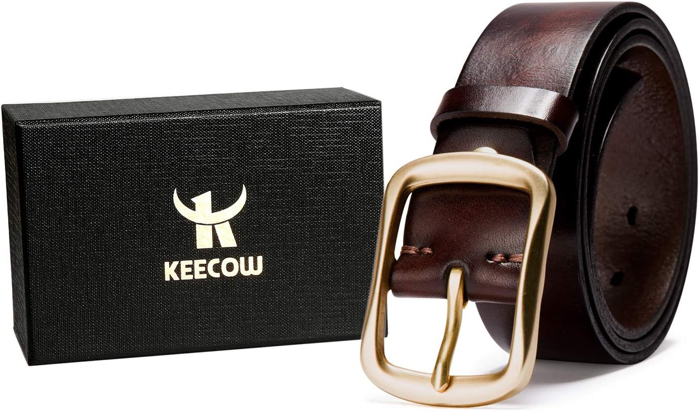 KEECOW Men's 100% Italian Cow Leather Belt Men With Anti-Scratch Buckle,Packed in a Box - Image 5