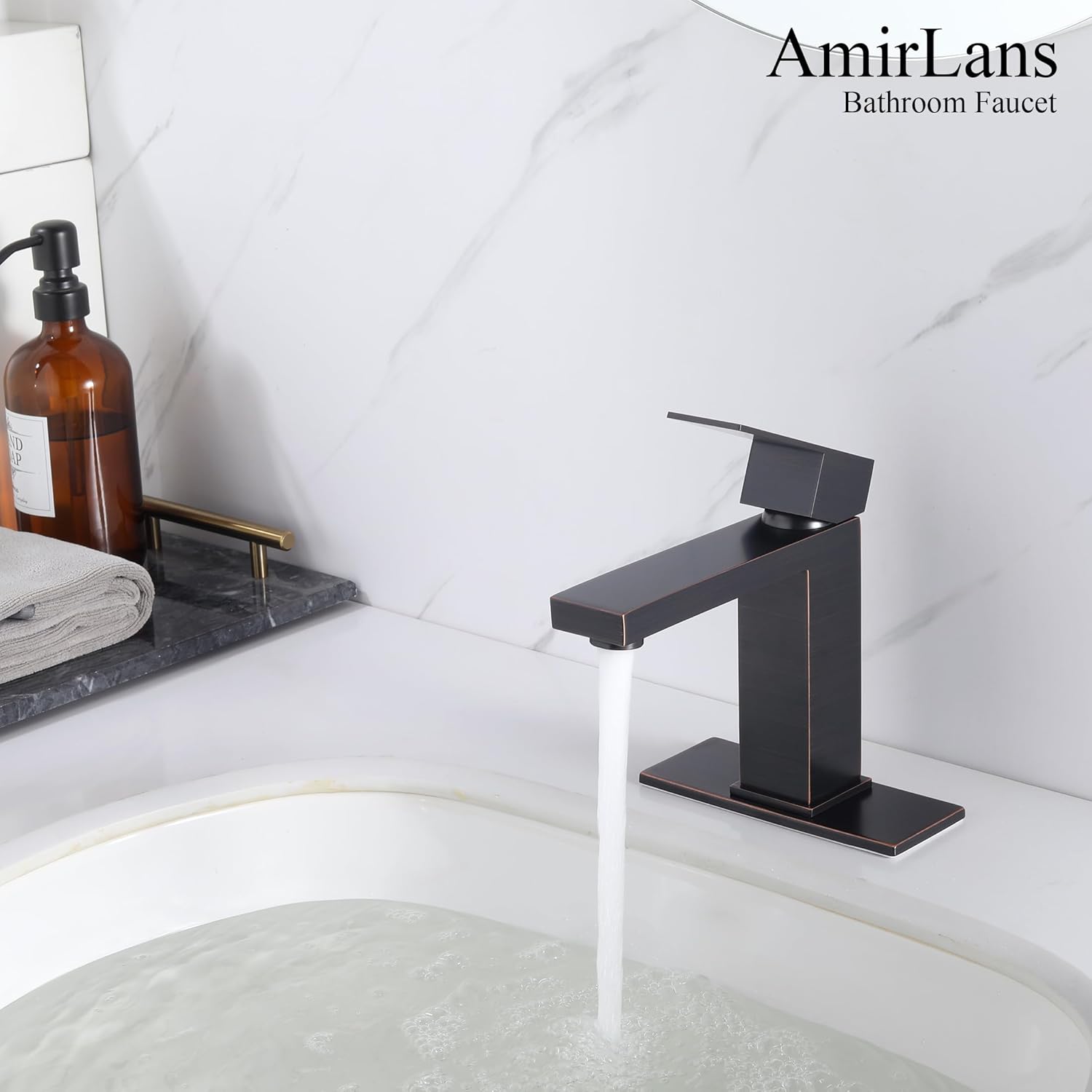 Oil Rubbed Bronze Bathroom Faucet 1 Hole, Stainless Steel Single Hole Bathroom Sink Faucet with Pop Up Drain, Bronze Lavatory Sink Faucet AML-1141-ORB