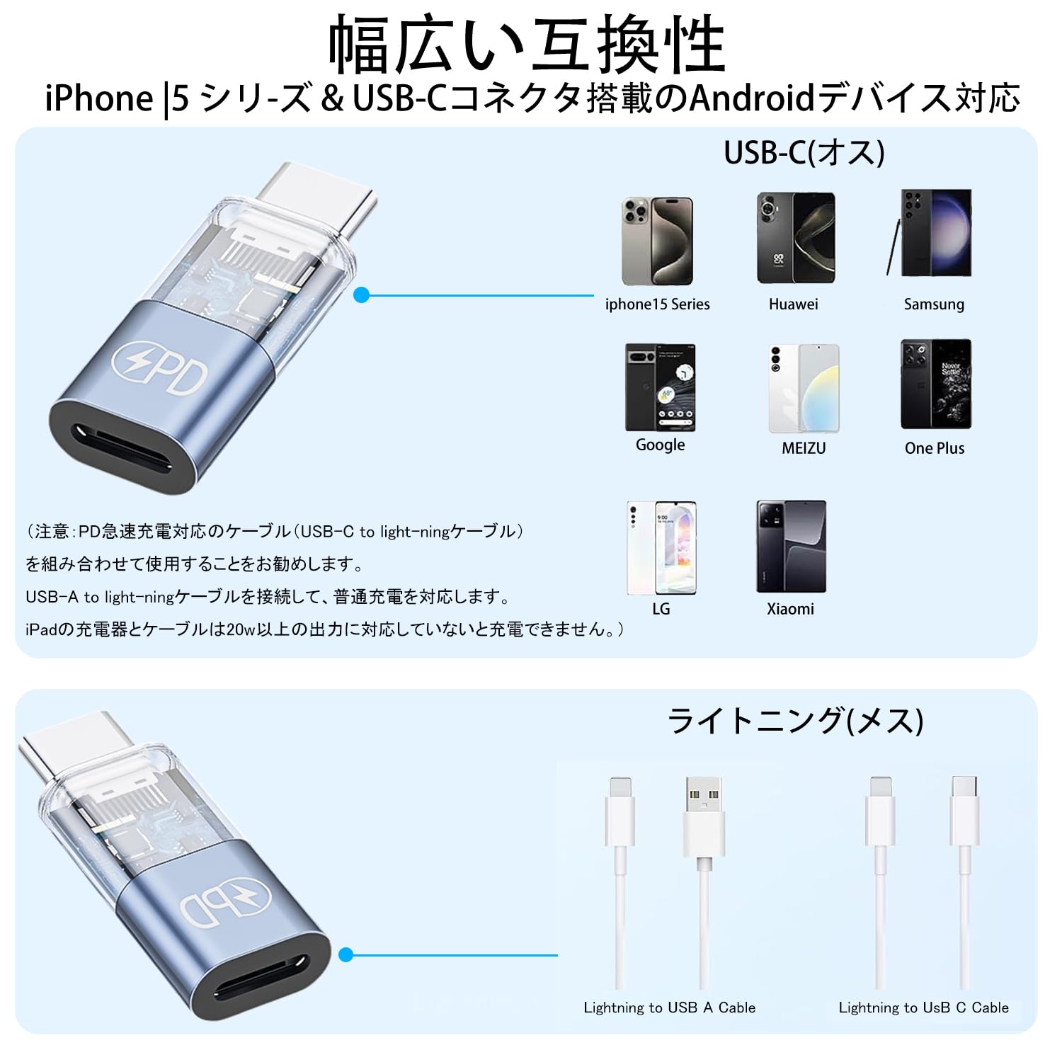 Amazon.co.jp: ライトニング タイプc 変換 PD60W急速充電
