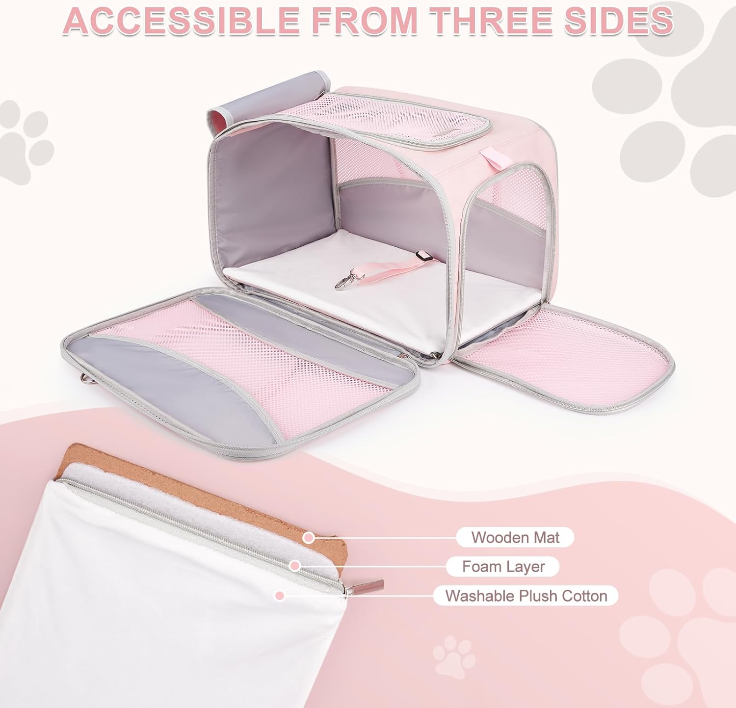 Cat Carrier, Pet Carrier Portable Bag Airline Approved Max 15lbs, Soft Sided Cat Carrier with Solid Outer Frame Design, Foldable Bowl, Adjustable Shoulder Strap, Pink