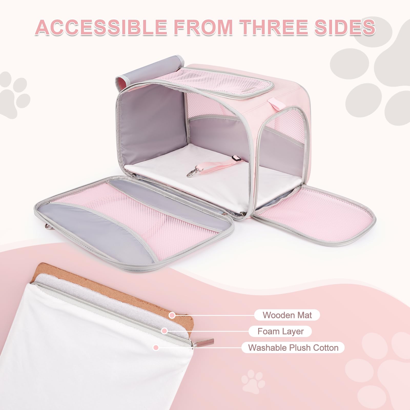 Transportador para gatos, bolsa portátil para mascotas, aprobado por aerolíneas, máximo 15 libras, transportador de gatos de lados suaves con diseño de marco exterior sólido, cuenco plegable,