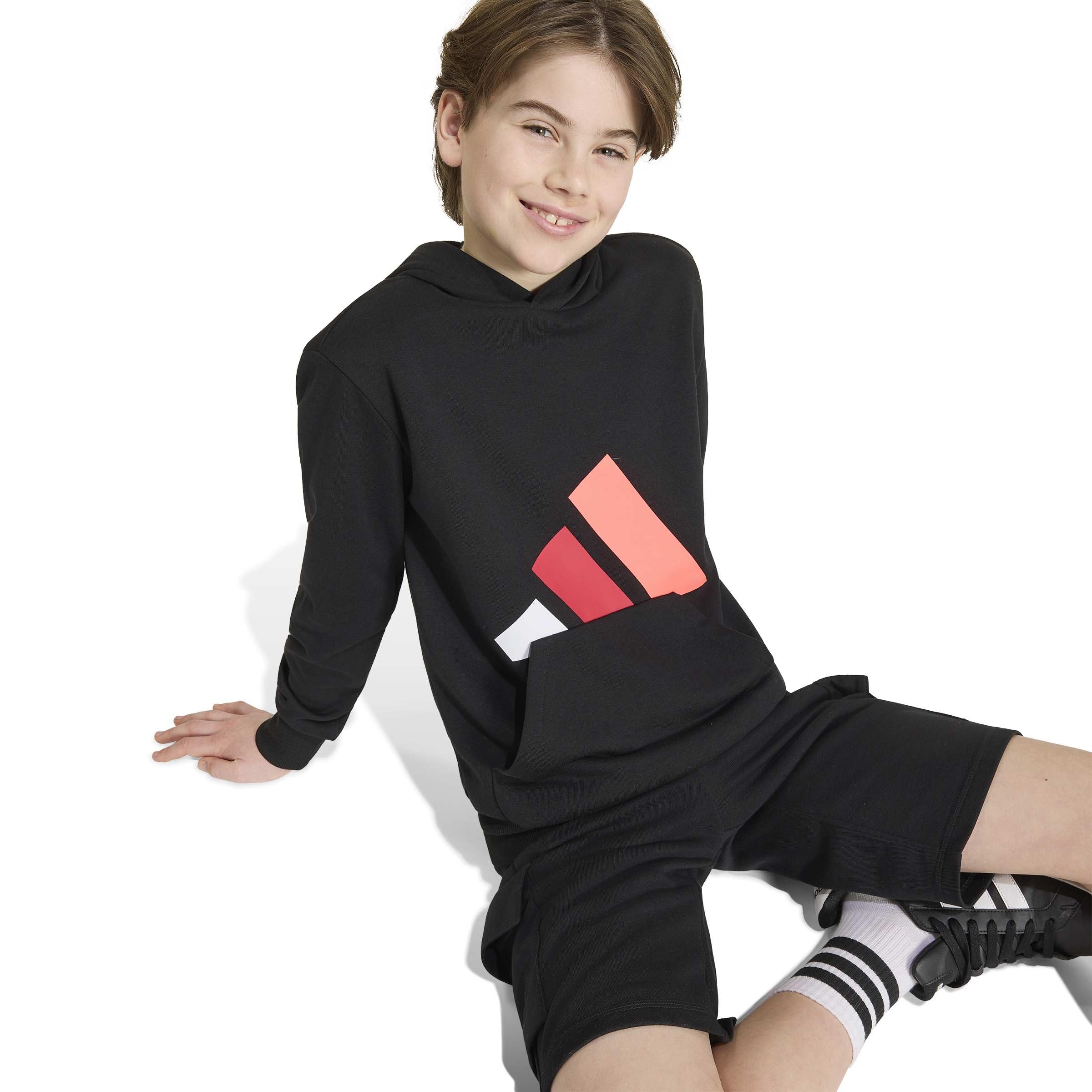 adidas Uniseks - dzieci Essentials Big Logo Hoodie Sweatshirt, black/white/pure ruby/Solar Turbo, 9-10 Years