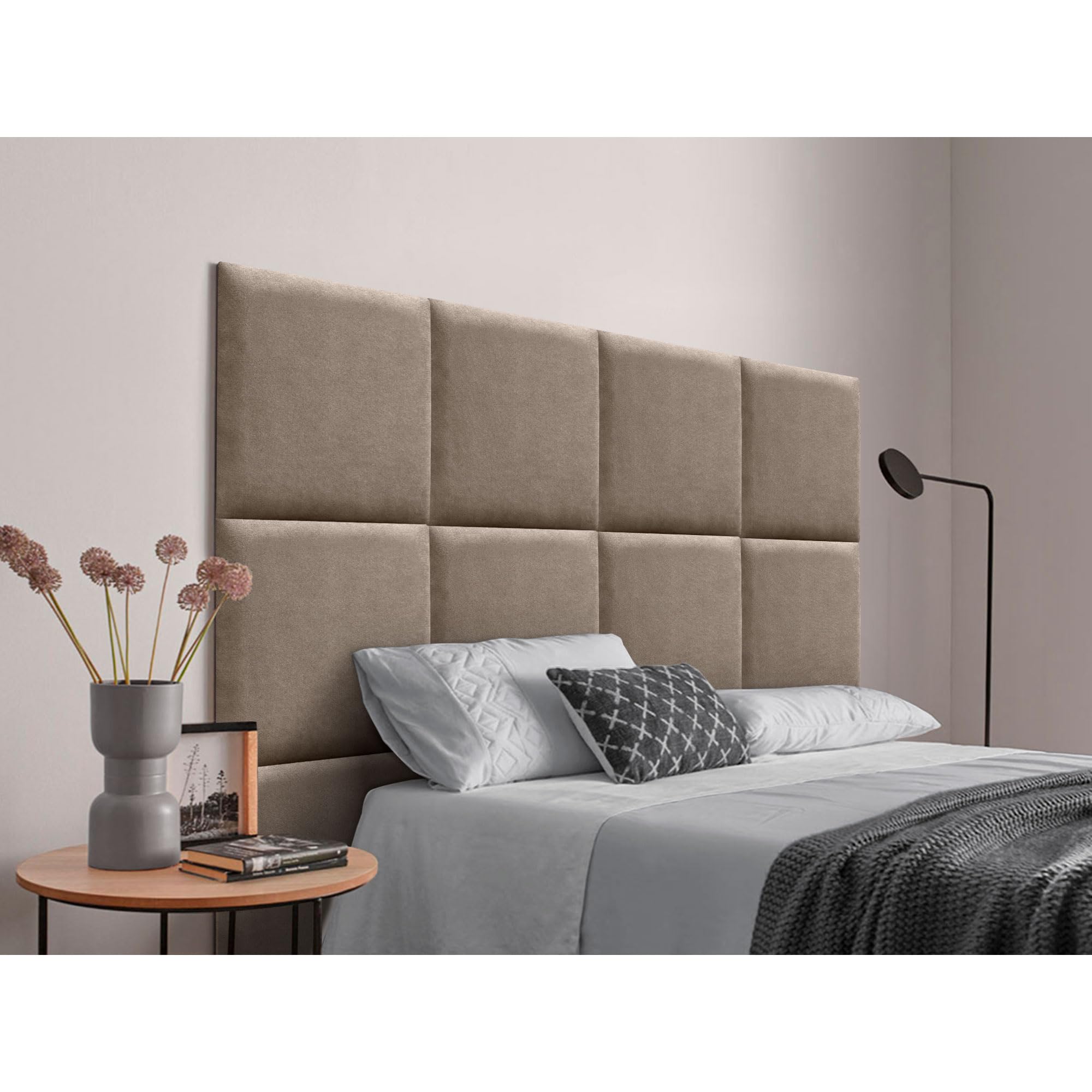 DHOME Cabecero Tapizado Compuesto de Paneles Autoadhesivos Intercambiables de Tela Aqualine Cama Lujo Dormitorio Acolchado (Tierra, 180cm)