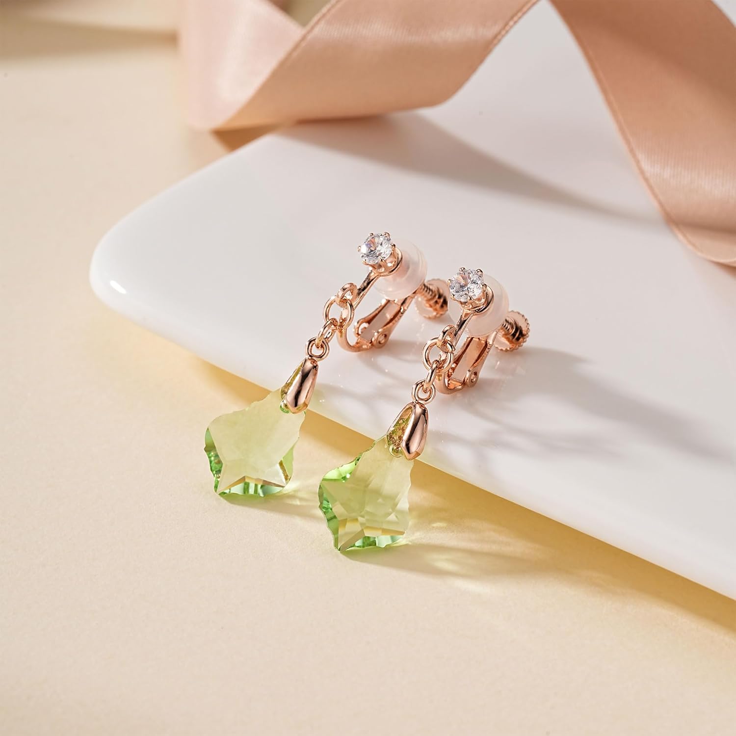 Austrian Crystal Baroque Drop Clip On Dangle Earrings for Women Non Pierced 14K Rose Gold Plated Hypoallergenic Jewelry - Image 4