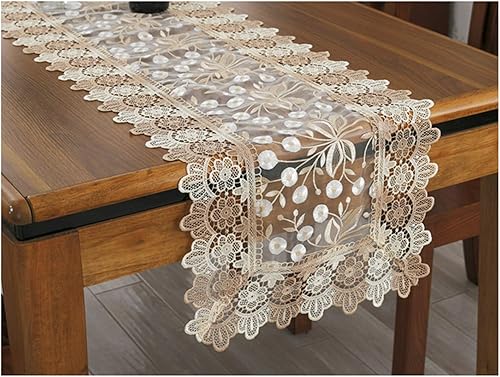 Miniatura 2 de Camino de mesa con bordado floral de encaje, bufanda rectangular transparente de poliéster para decoración de mesa del hogar, comedor, 16 x 35