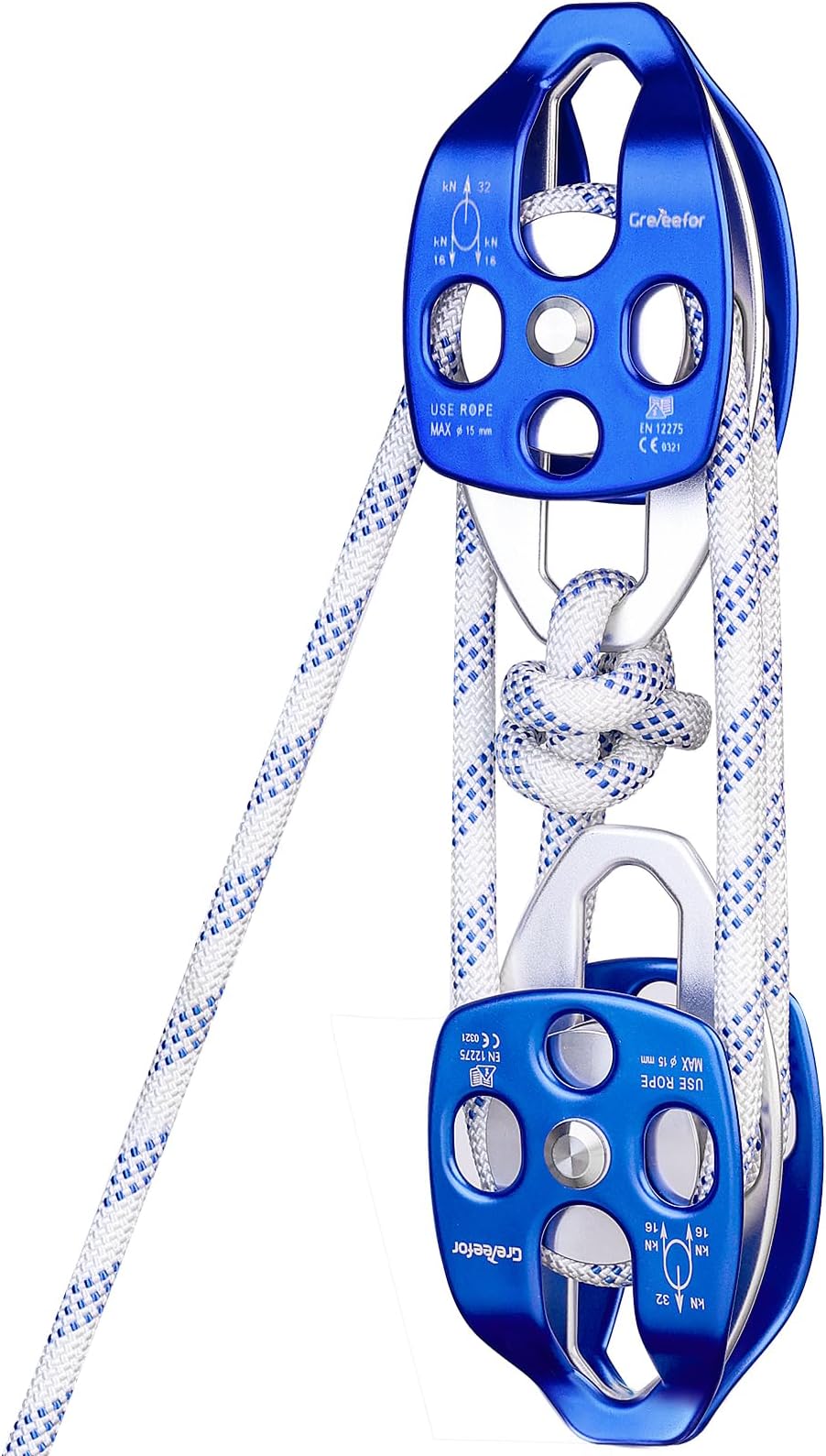 Heavy-Duty Double Block and Tackle Pulley System – 100Ft x 1/2'' Rope, 7700 LB(35KN) Breaking Strength, 4:1 Lifting Ratio – Ideal for Garage, Attic, and Heavy Lifting Applications