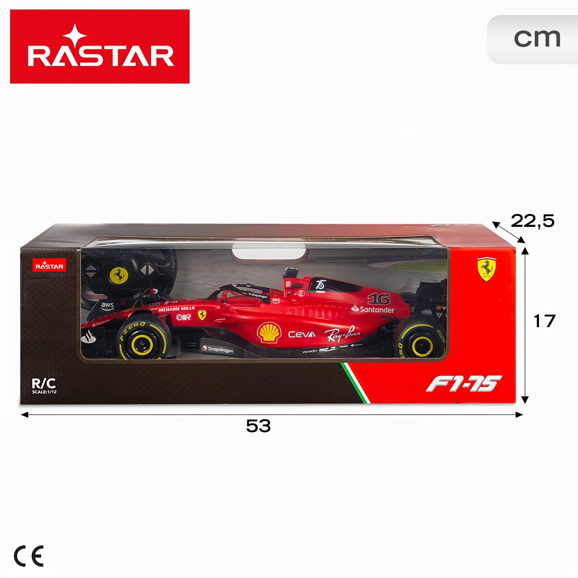 COLORBABY Rastar 41271 Ferrari F1-75 Licence Officielle Formule 1 Échelle 1:12 Véhicule radiocommandé Télécommande Télécommande 2,4 GHz Carlos Sainz + Charles Leclerc