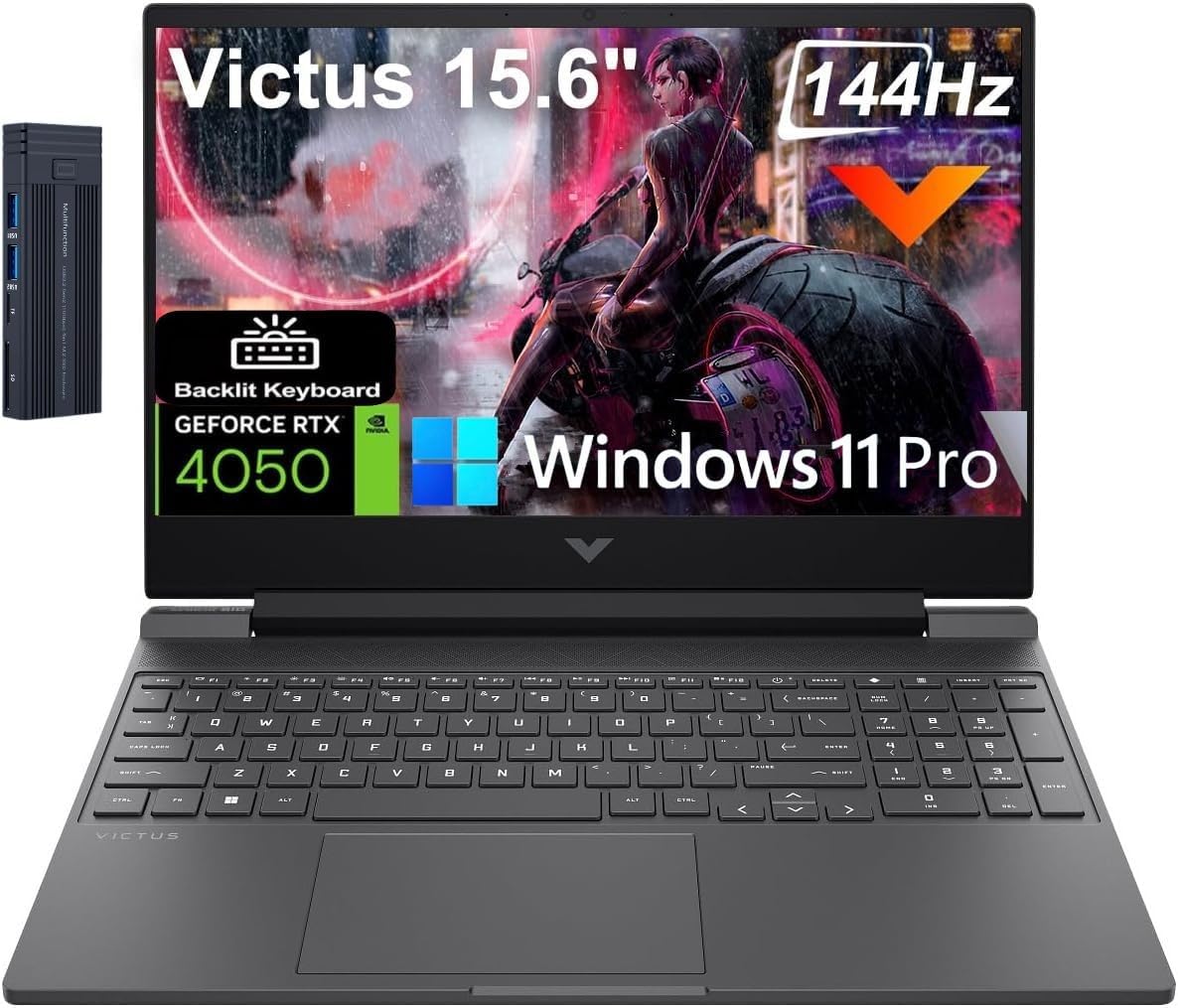 HP Victus 15.6" FHD 144 Hz IPS Gaming Laptop, AMD Ryzen 7 7445HS Processor, GeForce RTX 4050, 16GB RAM 1TB SSD, Webcam, Wi-Fi 6, Backlit Keyboard, Windows 11 Pro, Black