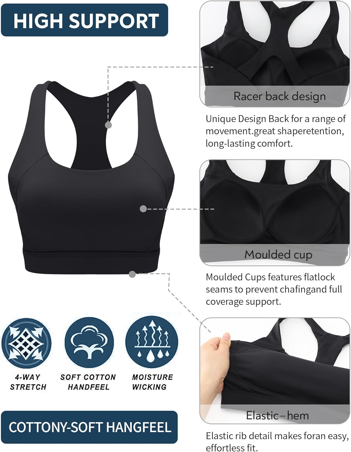 RUNNING GIRL Sports Bras for Women High Support,Molded Cup Racerback Sports Bra with Sewn in Pads Workout Running Bra