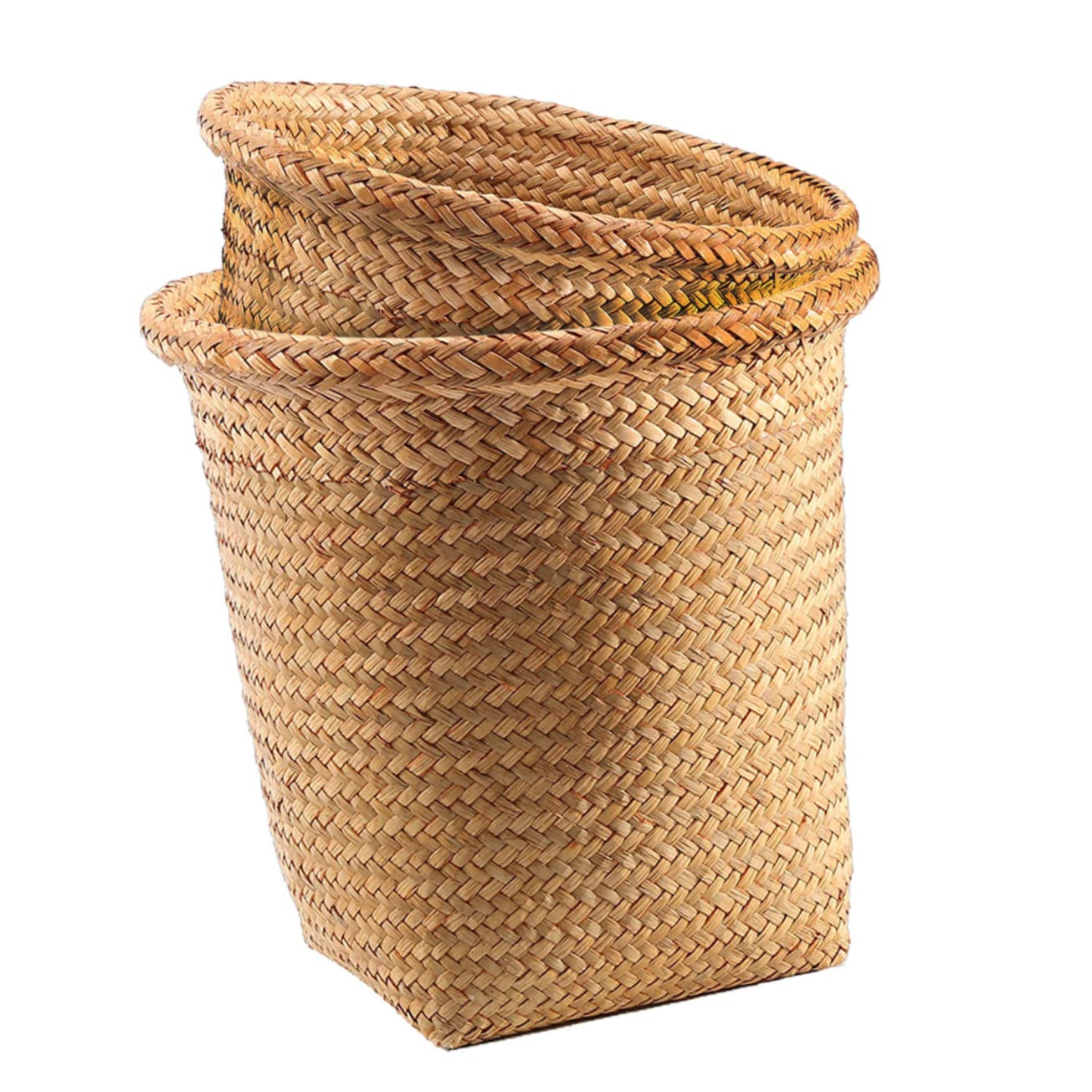 Corbeille à Papier Tressée Décorative 2 Pièces en Rotin