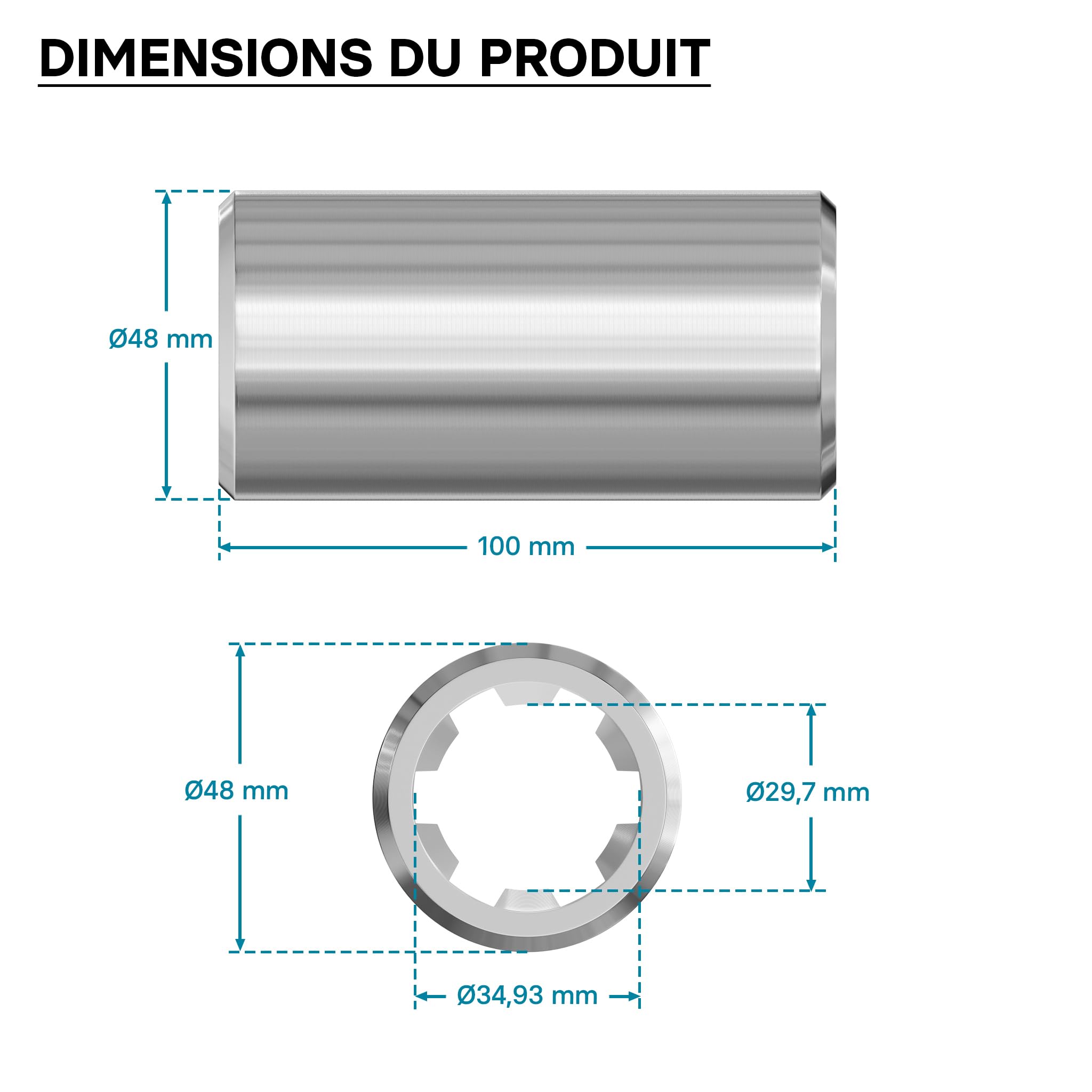 WilTec Manchon pour Arbre de Transmission Arbre cannelé Type B 100 mm 1 3/8" 6 Dents 6 Rainures Tracteur