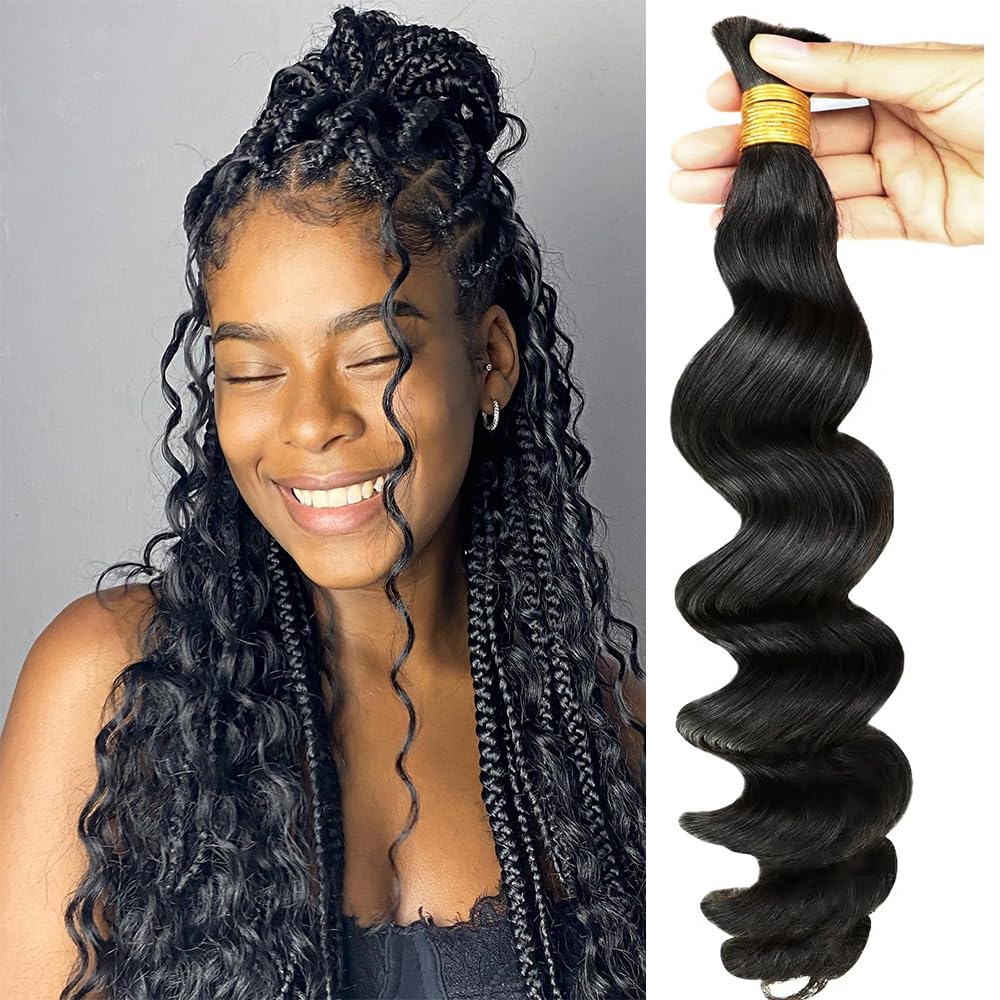 Loose Wave Bulk Hair for Braiding Brazilian Human Hair Extensions Boho Braids Hair Double Drawn 100g/Bundles 16inch Natural Black