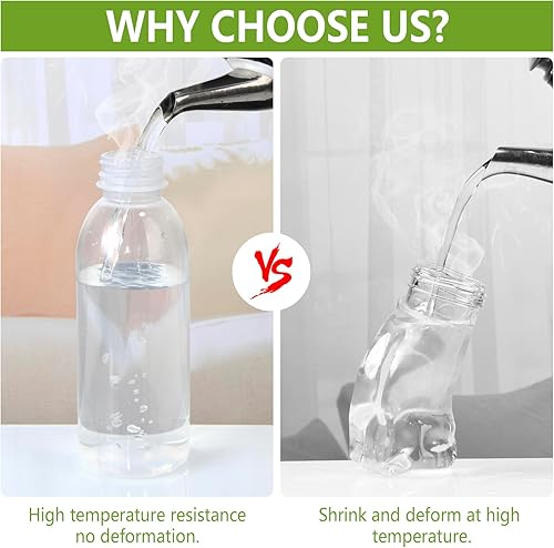 Miniatura 4 de Paquete de 12 botellas de plástico PP resistentes al calor de 8 onzas con tapas, botellas de plástico para batidos, recipientes reutilizables para