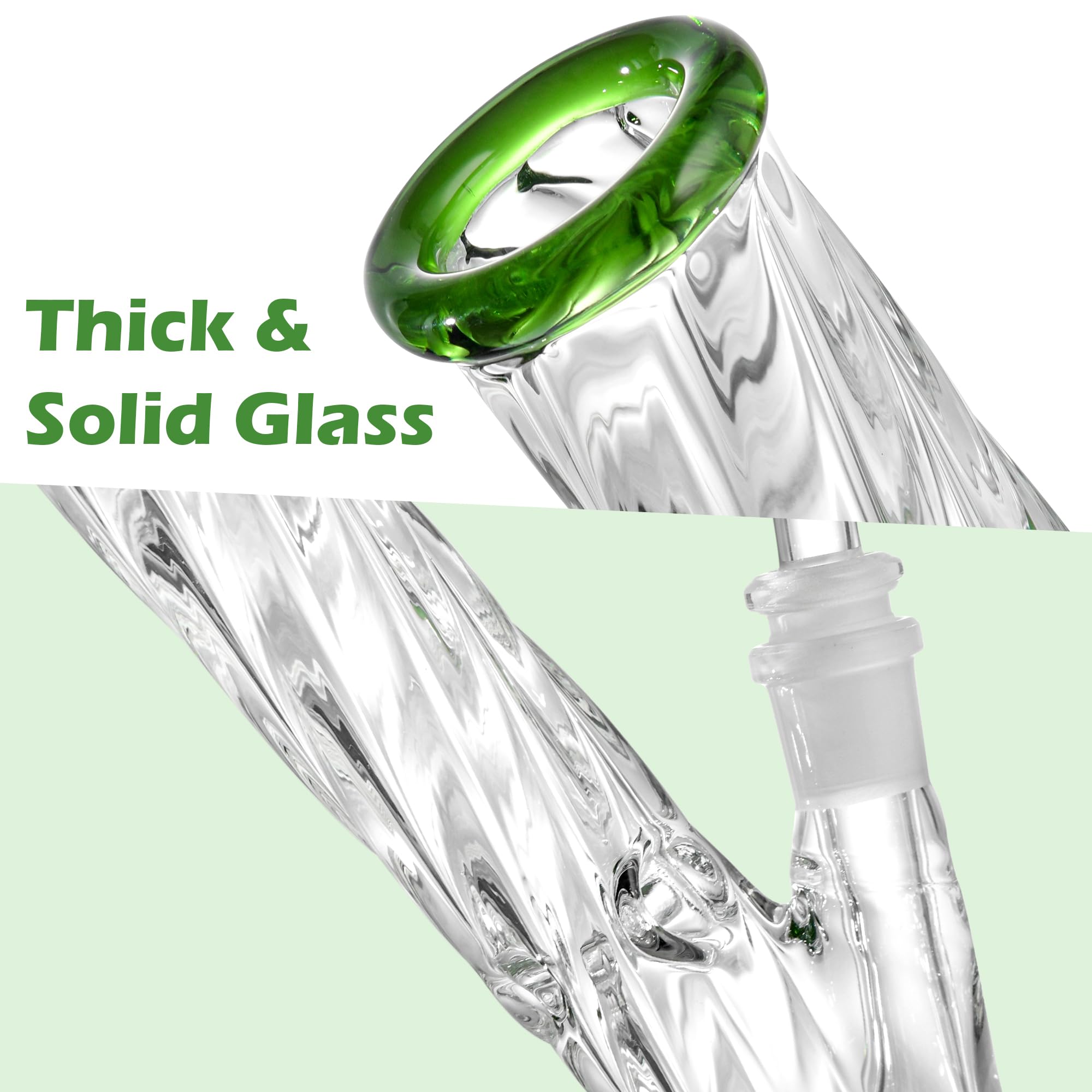Chillbong 20cm Glasbong avec bol de 14,5 mm et bouteille à cylindre en spirale, poids 500g, verre résistant artisanal, tuyau de récipient de filtrage - Jade Green