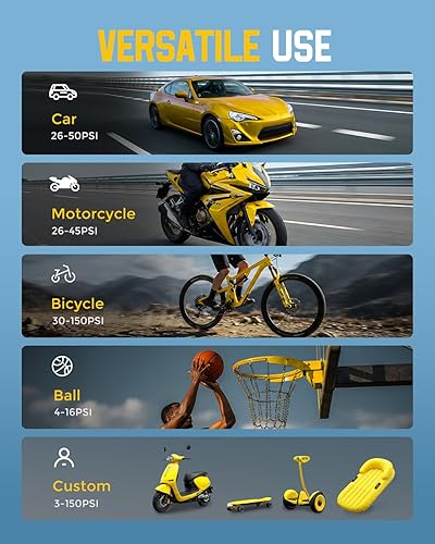 Miniatura 7 de NEVERLAND Compresor de aire portátil para inflador de neumáticos, bomba de aire eléctrica de 150 PSI para neumáticos de automóvil con cierre